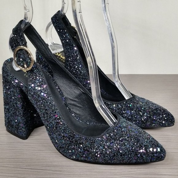 Shellys London Chester Slingback Glitter Pump, Black, Womens Size 7.5 / 38 - Picture 1 of 11